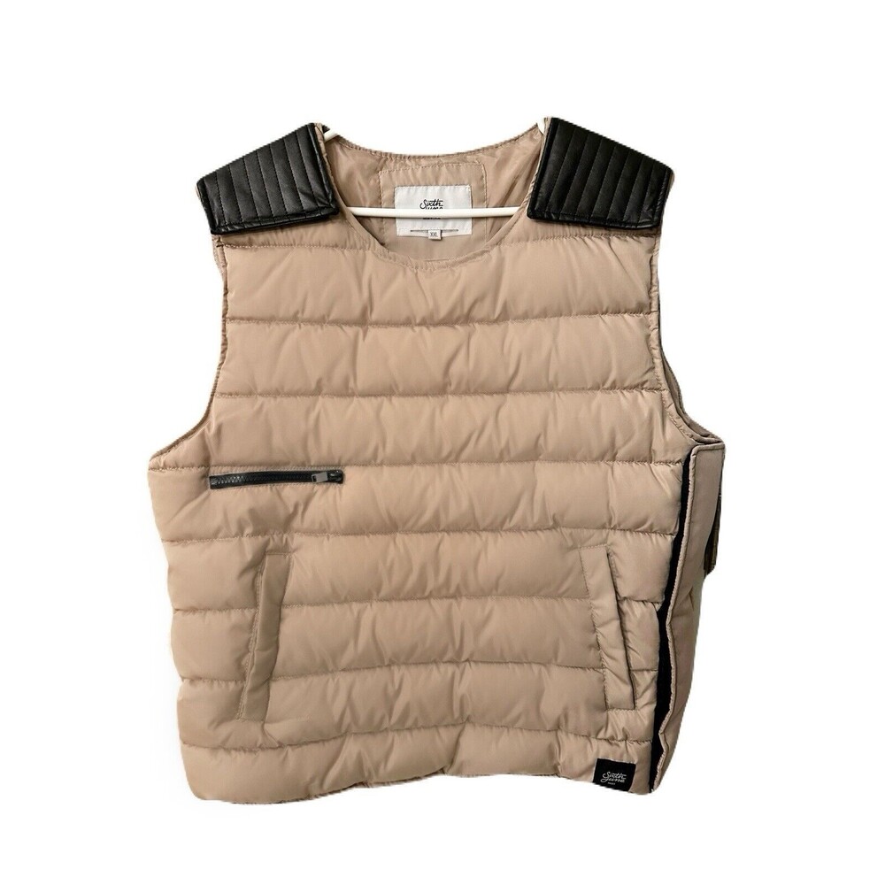 Sixth June Paris Mens Size XXL Tan & Black Streetwear Utility Puffer Vest EUC
